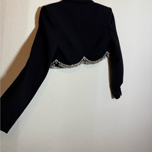 AREA drapped Black Cropped Blazer with Crystal Trim - Picture 12 of 12